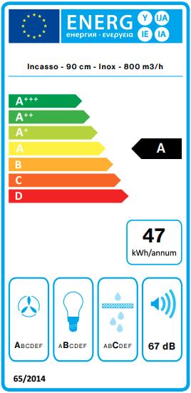 Etichetta energetica Falmec Dunstabzugshaube integriert VIRGOLA T 90 Edelstahl (Cofano intermedio)