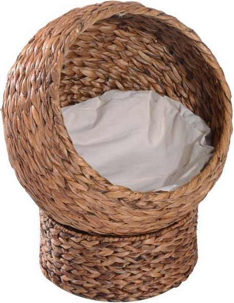 Produktbild Swisshandel24 Rattan Katzenkorb Katzenhöhle Katzenhütte Katzenbett mit Kissen Haustierbett Wasserhyazinthe Hellbra (Katze)