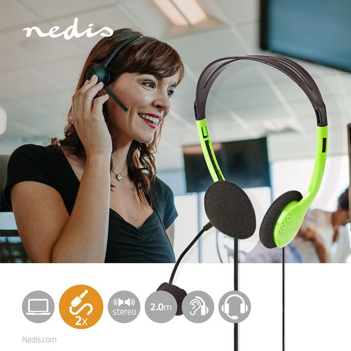 Actual product image Nedis PC Headset | On Ear | Stereo | 2x 3.5 mm | Foldable Microphone | 2.00 m | Green (Cable)