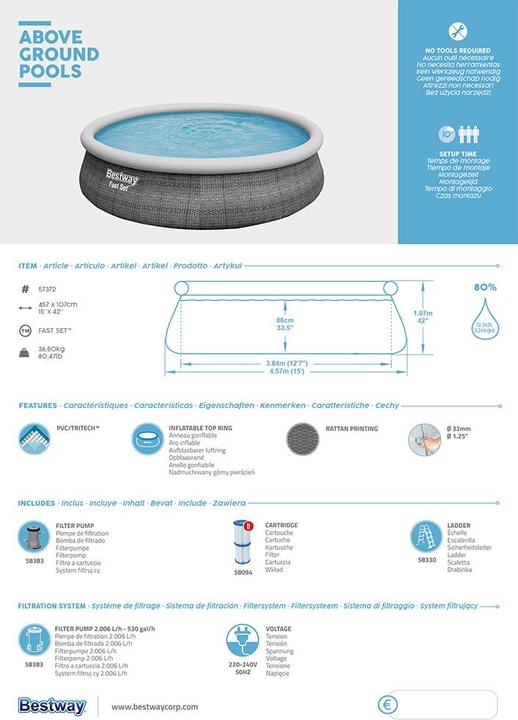 Produktbild Bestway Fast Ste Pool Set (Ø 457 x 107 cm)