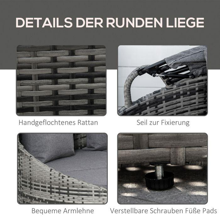 Produktbild Swisshandel24 Rattan Sonneninsel 4-teilige Liegeinsel mit Sonnendach Sitzgruppe 4 Kissen Metall Grau 230 x 145 x 8