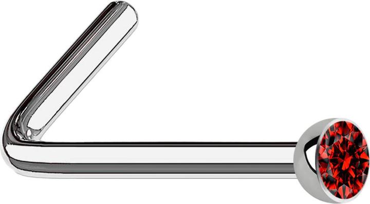 Star Piercing Nasenstecker gewinkelt silber mit Kristall rot (Titan G23, ohne Messing)