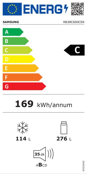 Energie-Label Samsung EcoFlex AI RB38C600CS9-EF Kühl-/Gefrierkombination 390 (390 l)