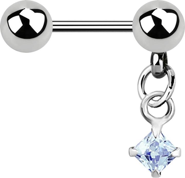 Actual product image Star Piercing Micro Barbell silber mit Kugel und Anhänger Quadrat Kristall aqua (without brass, Surgical steel 316L)