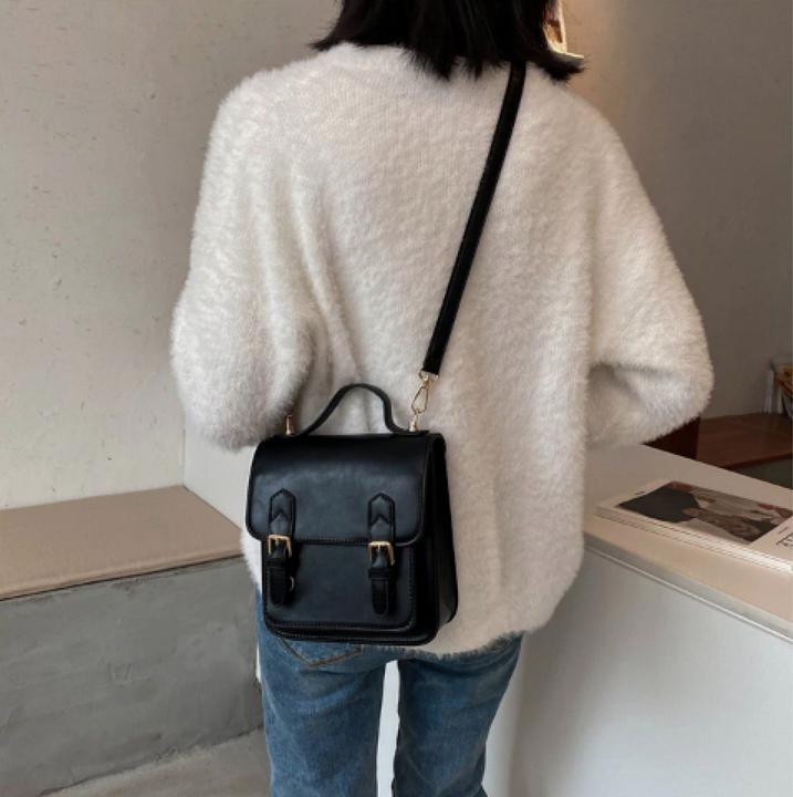 Only-Bags.Store Veganer Lederrucksack, Schulranzen, Schwarzer Schulranzen, Vegane Ledertasche, Vegane