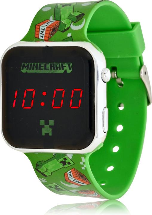 Actual product image Accutime LED kids clock Minecraft (green), digital clock with LED display for time and date, soft... (Digital watch, 38 mm)