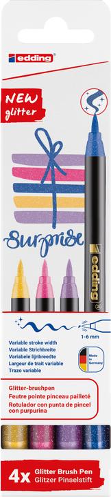 Image du produit Edding 1340 stylo pinceau pailleté Lot de 4 assortis (Paillettes bleues, violet scintillant et jaune ocre scintillant, Paillettes roses, 4 x)