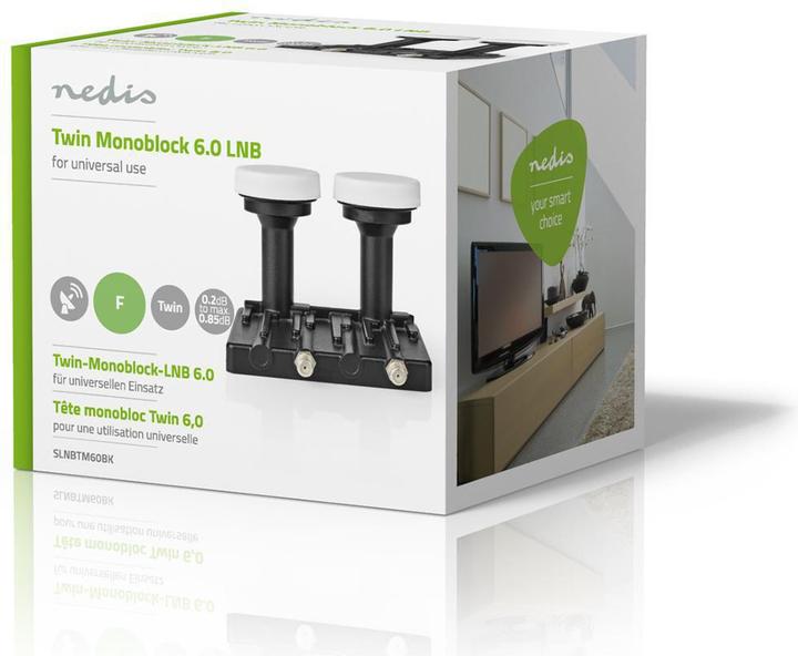 Image du produit Nedis LNB Twin Monoblock 6,0 ° Connecteur de sortie : 2X F-fiche Gamme de bruit : 0.85 dB Conversio (Twin LNB)
