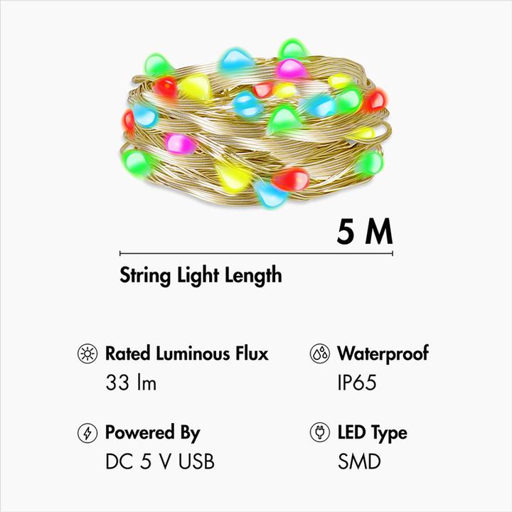 Actual product image LogiLink Wi-Fi Smart RGB light chain with remote control, Tuya compatible, 5 m (5 m)