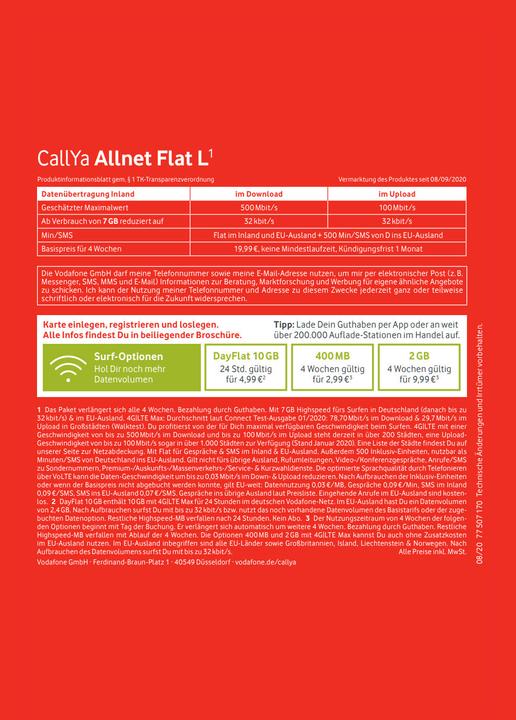Produktbild Vodafone CallYa Allnet Flat L