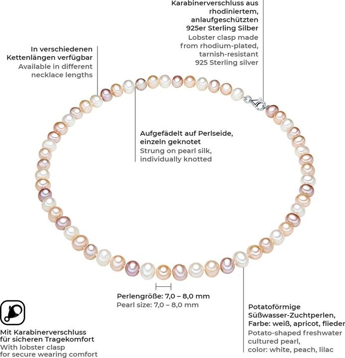 Actual product image Valero Pearls Ladies Sterling Silver Freshwater Cultured Pearl Multicolour - 3832 (Sterling Silver, 40 cm)