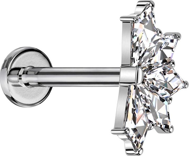 Star Piercing Micro Labret Innengewinde silber Fächer silber fünf Diamant Kristalle silber (ohne Messing, Titan G23)