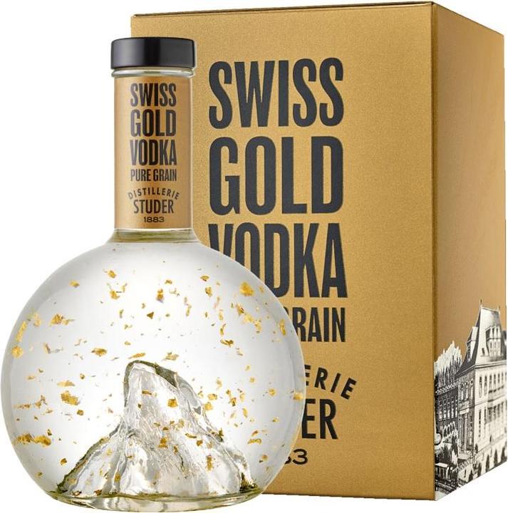 Image du produit The Wild Alps Studer Swiss Gold Vodka Pure Grain avec paillettes d'or 22 carats (1 x 70 cl)