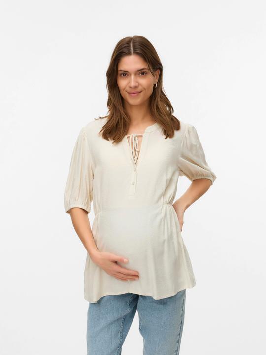 Immagine prodotto Mamalicious Normal geschnitten Mandarin Kragen Elastische Bündchen Ballonärmel Top Bluse (S)