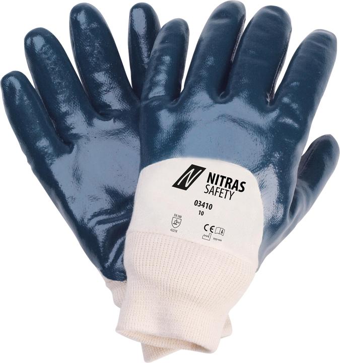 Actual product image Nitras Nitrile gloves, cotton jersey, natural colour, nitrile coating, blue (colour code: 2216), 3 (9)