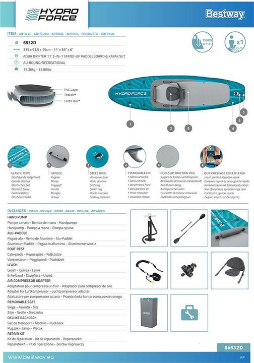 Produktbild Bestway SUP Aqua Drifter 335 x 91.5 x 15cm (11')