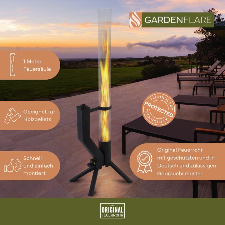 Produktbild Gardenflare Feuerrohr – elegante Edelstahl Feuersäule und Pelletfackel - silber