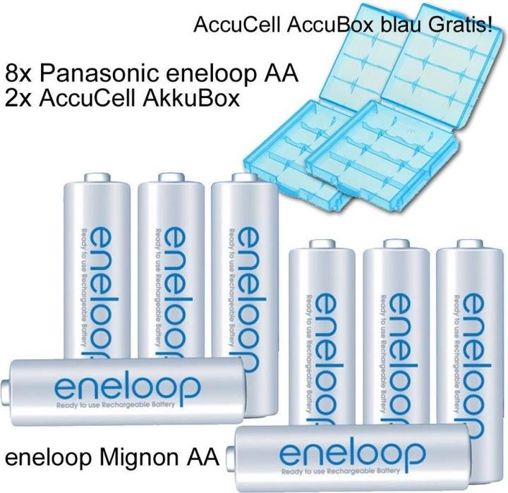 Produktbild Panasonic Akku 8er Pack Akkus Mignon AA Akku Batterien mit blauer Akkubox Neueste Version (8 Stk., AA, 2000 mAh)