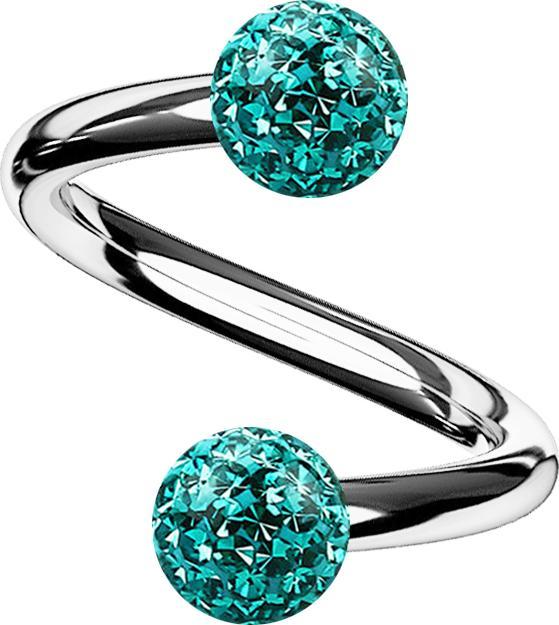 Actual product image Star Piercing Micro Spirale silber mit zwei Kristallkugeln türkis Epoxy Schutzschicht (without brass, Titanium G23)