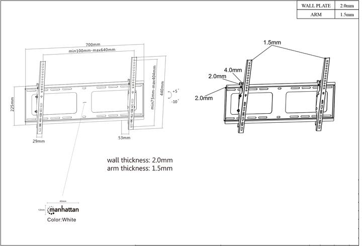 Produktbild Manhattan 461481 TV-Wandhalterung 94,0 cm (37" 203,2 cm (80" Neig (Wand, 80", 80 kg)