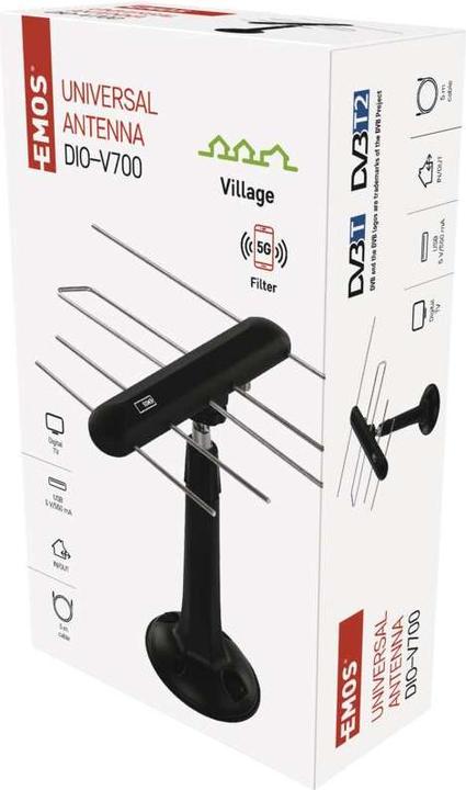 Immagine prodotto Emos Antenna universale EM-DIO3, 0-80 km, DVB-T2, LTE/4G/5G filtro (DVB-T / -T2, LTE)