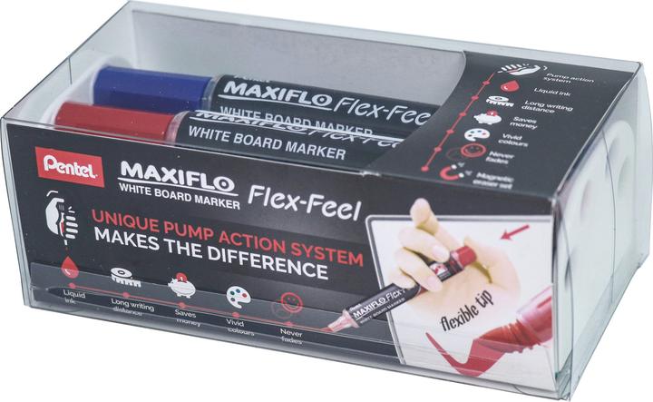 Produktbild Pentel Whiteboardmarker MAXIFLO Slim 4erSet (Mehrfarbig, 2 mm, 4 x)
