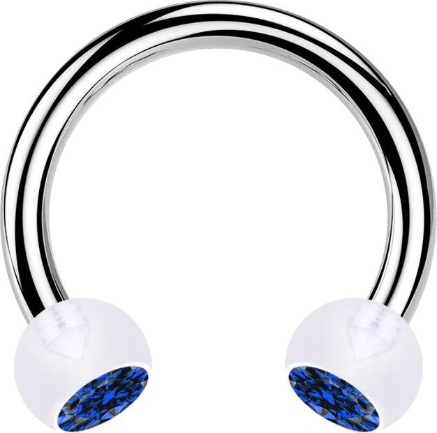 Produktbild Star Piercing Circular Barbell silber mit zwei Kugeln transparent Kristall dunkelblau (ohne Messing, Bioflex, Chirurgenstahl 316L)