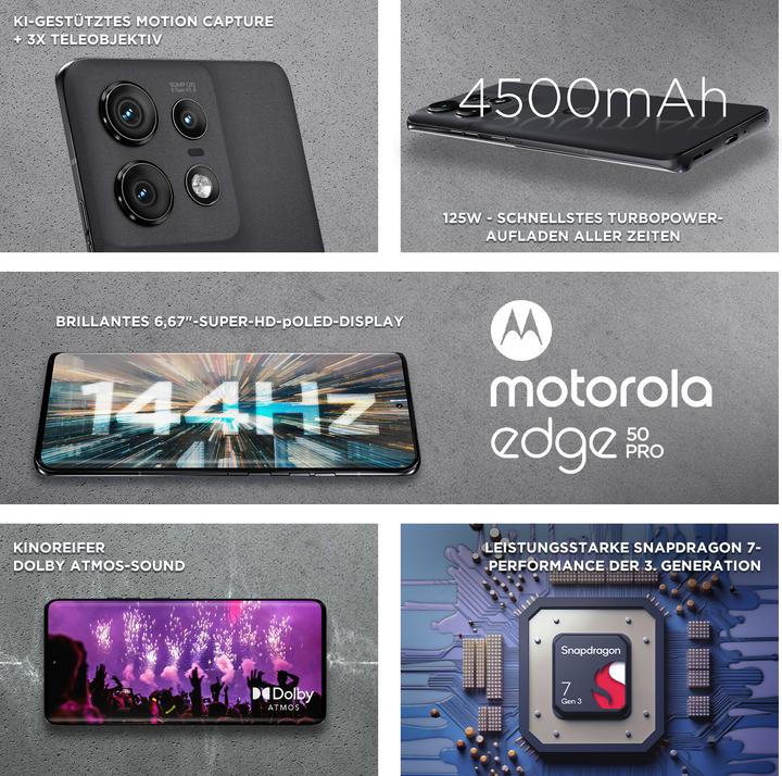 Immagine prodotto Motorola Edge 50 Pro (512 GB, Bellezza Nera, 6.67", SIM + eSIM, 50 Mpx, 5G)