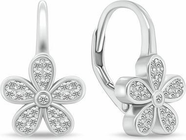 Brilio Silver - Silver flower earrings with clear zircons EA112W