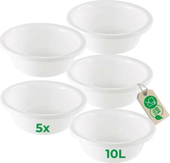 Produktbild Novaliv 5x Spülschüssel Rund 10L, D40 cm, Weiss, BPA-frei Spülmaschinenfest Ideal für Küche und Campi (40 cm, 10 l, 5 x)