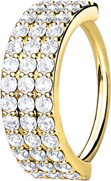 Star Piercing Micro Piercing Ring 14k vergoldet drei linien mit Kristallen (Chirurgenstahl 316L, Messing)