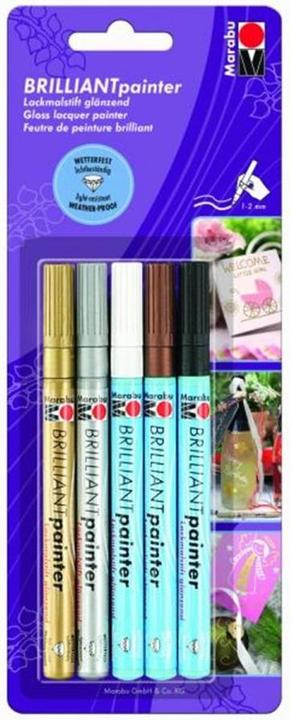 Produktbild Marabu Lackmalstift BRILLIANT painter (Weiss, Kupfer, Silber, Schwarz, Gold, 2 mm, 5 x)