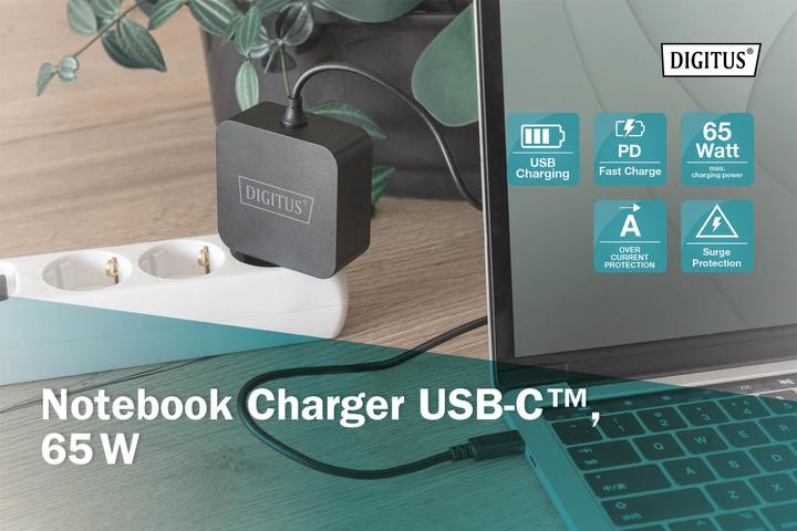 Produktbild Digitus Notebook-Ladegerät USB-C Netzteil 65W PD3.0 DA-10071 1,2 m, Schwarz (65 W)