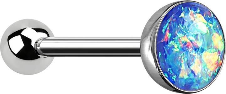 Star Piercing Barbell silber mit Kugel und Kugel Opal blau (ohne Messing, Chirurgenstahl 316L)