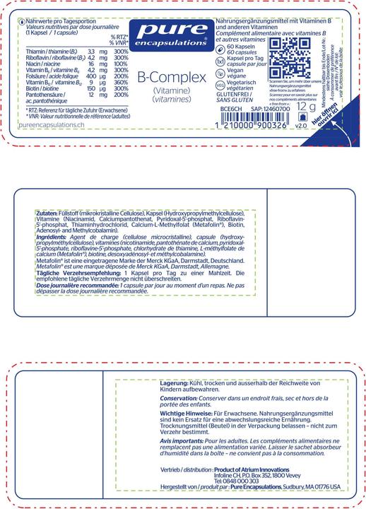 Nutritional values and ingredients Pure encapsulations B-Complex Kapsel (60 Piece, Capsules, 28 g)