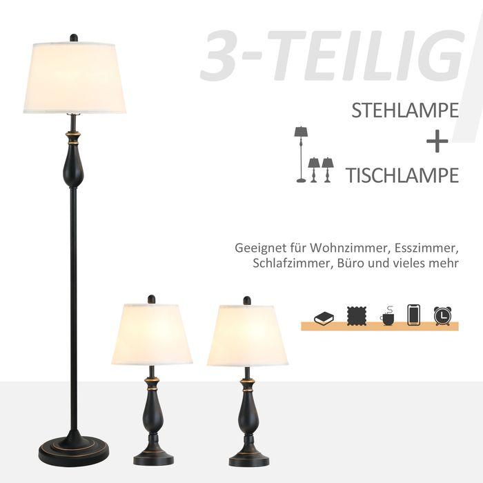 Produktbild Swisshandel24 3er-Lampenset 2 Tischlampe(ø38 x 158H cm) + 1 Stehlampe(ø30 x 62H cm) Vintage, Schwarz+Weiss, Metal (E27)