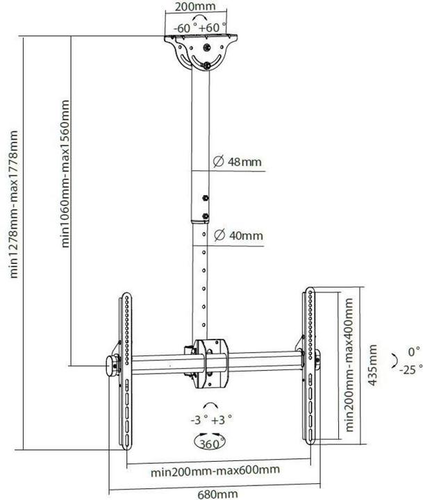 Actual product image Techly Telescopic Ceiling Long Support (Ceiling, 70", 50 kg)