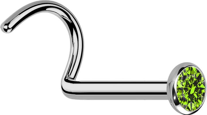Star Piercing Nasenstecker gebogen silber mit flacher Halbkugel Kristall hellgrün (ohne Messing, Titan G23)