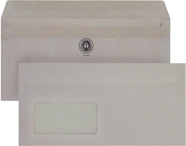 Produktbild Büroring Briefumschlag DIN lang, mit Fenster, selbstklebend, grau, Recycling, 75g/qm, 1000 Stück (DL, 1000 x)