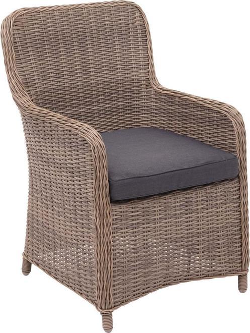 Produktbild Swisshandel24 2x Poly-Rattan Stuhl, Rattanstuhl Gartenstuhl Korbsessel, Spun Poly halbrundes Rattan beige Kissen g