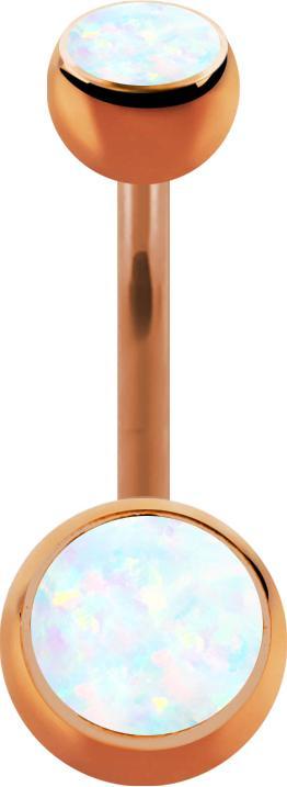 Star Piercing Banane rosegold mit zwei Kugeln Opal weiss (ohne Messing, Titan G23)