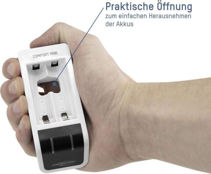 Produktbild Ansmann Comfort Mini Ladegerät inkl. 2 AA Mignon Akkus 2100 mAh (1 Stk., AA, AAA, 2100 mAh, Ladegerät inkl. Akku)
