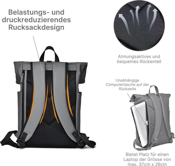 Image du produit Hermex Sac à dos pour ordinateur portable Sac à dos Roll-Top Sac à dos Roll-Top-Backpack Sac à dos Roll-Up (15 l)
