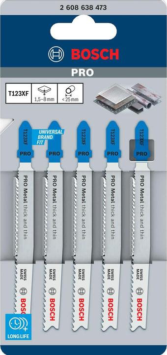 Actual product image Bosch Professional Zubehör PRO Metal thick and thin T123XF jigsaw blade, 100 mm, 5 pcs.