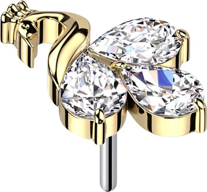 Star Piercing Threadless Pfau vergoldet drei Kristalle silber (ohne Messing, Titan G23)