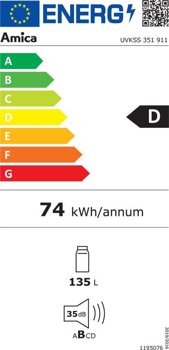 Label énergétique Amica Unité de refroidissement UB (135 l)
