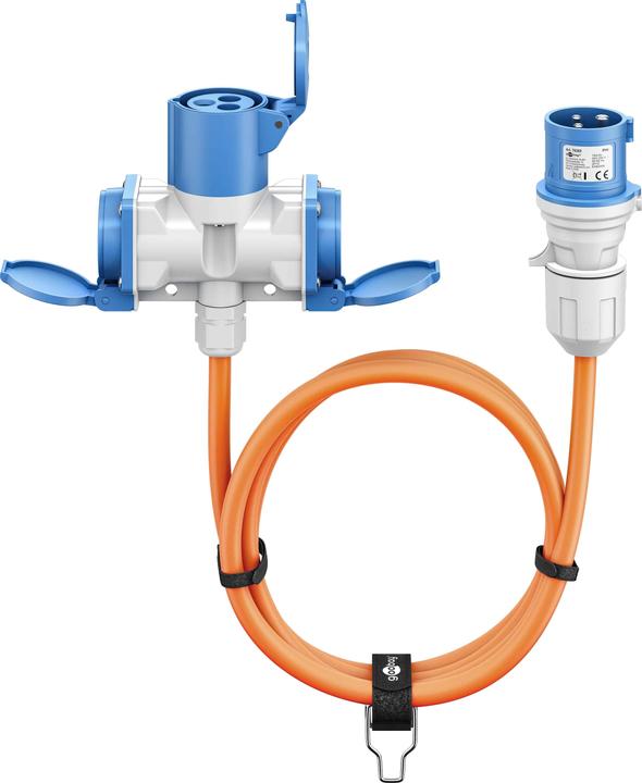 Produktbild Goobay CEE-Adapterleitung, CEE-Stecker auf 1x CEE-Kupplung und 2x Schutzkontakt-Kupplung, 1,5 m (CEE 7/7)