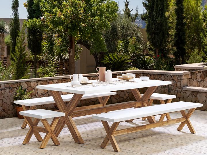 Produktbild Beliani Gartenmöbel Set Faserzement weiss 8-Sitzer 5-teilig OLBIA (200 cm)