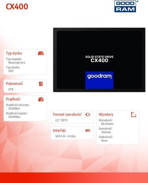 Produktbild Goodram SSD CX400 Gen. 2 2TB SATA III 2 5 RETAIL (2050 GB, 2.5")