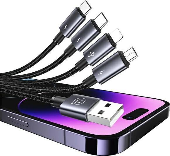 Actual product image Usams Cable 4w1 2xUSB-C/Lightning/MicroU SB 15W 1.2m Aluminium Alloy Data Cable Sufeng Series SJ739US (1.20 m, USB 3.0, 15 W)